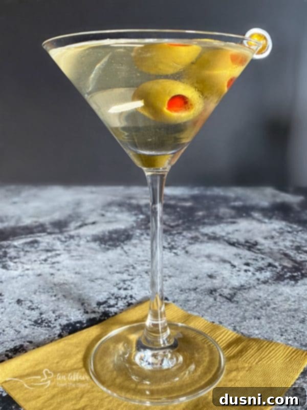 Dirty Vodka Martini with olives, shaken and served up