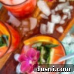 Radiant Island Fizz 15 Tropical Sparkling Cocktails on wooden background