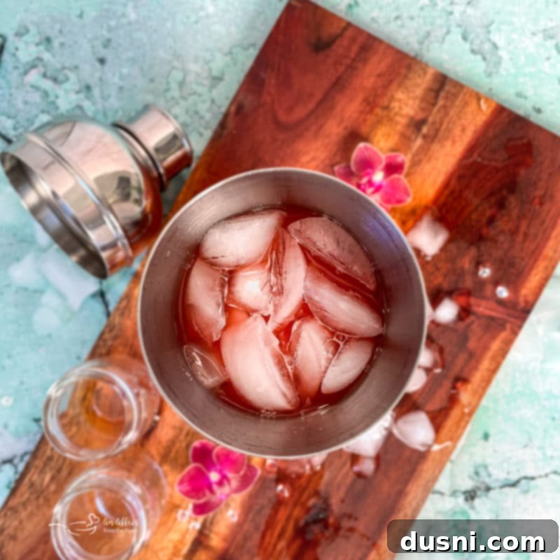 Radiant Island Fizz 9 The second step: Adding ingredients to a cocktail shaker.