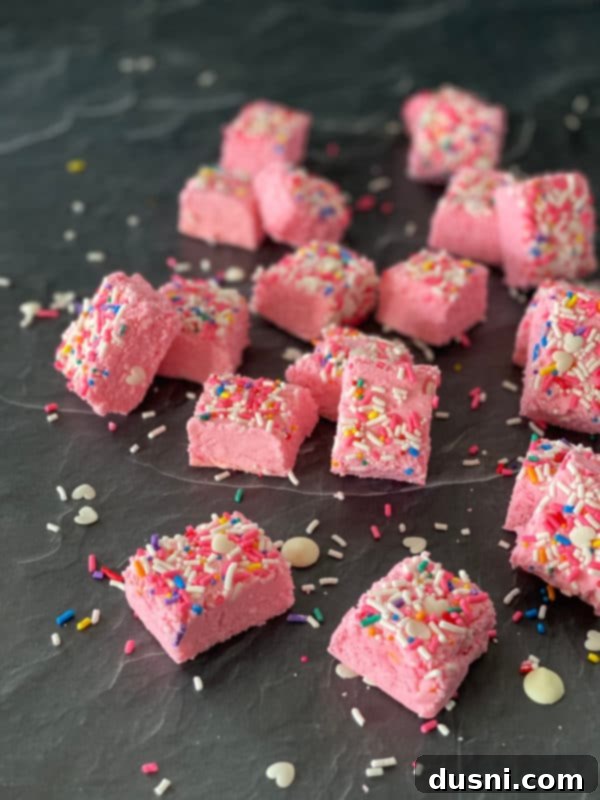 Velvet White Chocolate Cheesecake Fudge 11 Pink White Chocolate Cream Cheese Fudge for Valentine's Day