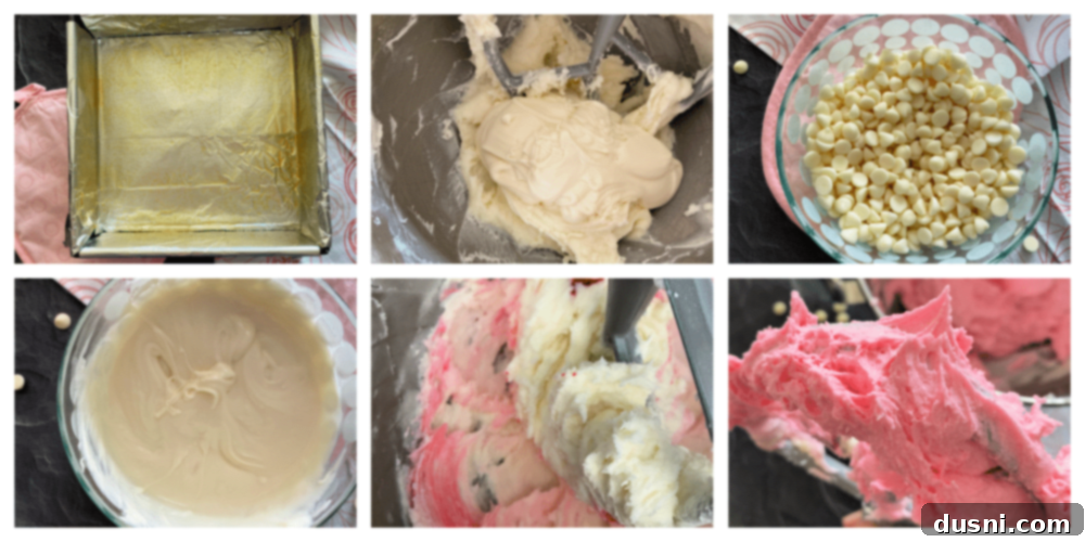 Velvet White Chocolate Cheesecake Fudge 6 Step-by-step instructions for making pink cream cheese fudge