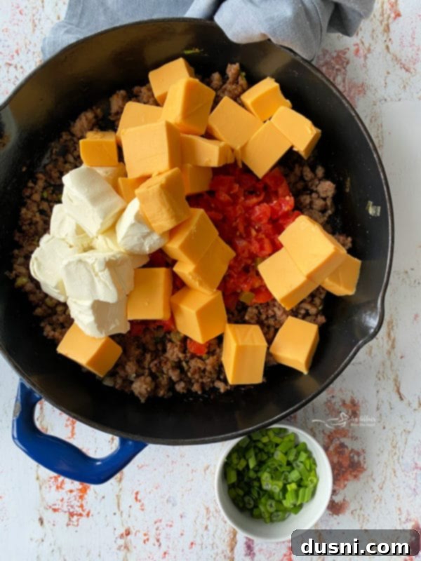 Golden Sausage & Cheese Fondue 4 Browning sausage and onions in a skillet