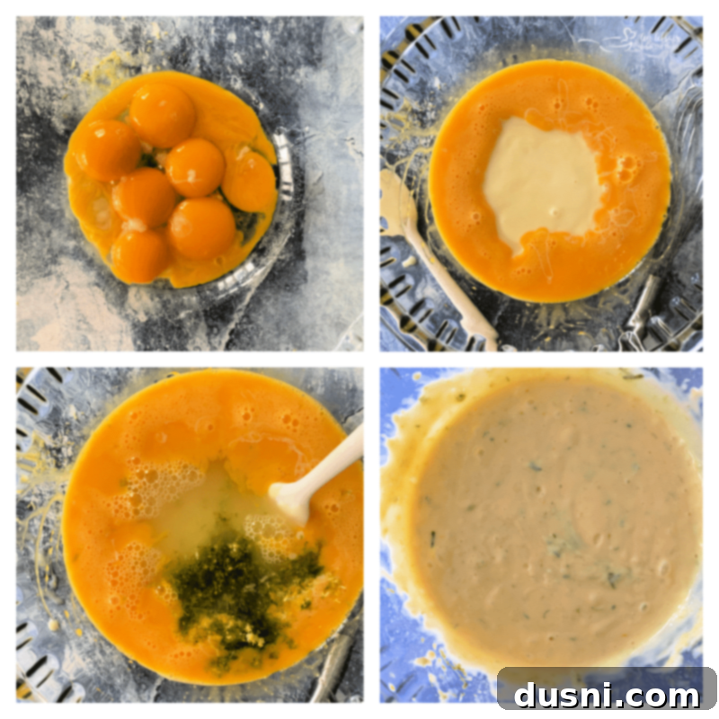 Zesty Key Lime Sheet Pie 10 Key Lime Slab Pie custard ingredients being mixed: egg yolks, sweetened condensed milk, lime juice, and zest.