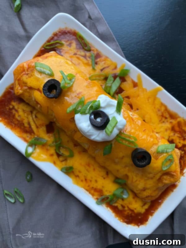 An Enchirito with various toppings like sour cream, green onions, and tomatoes, showing customization options.