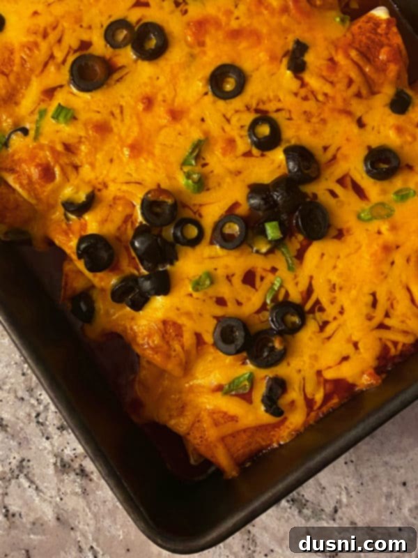 A close-up of an Enchirito with a fork taking a bite, showing the delicious layers of beef, beans, and cheese.