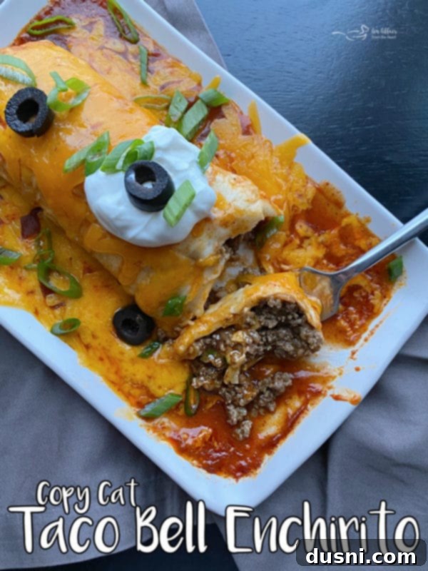 A vibrant and cheesy Copycat Taco Bell Enchirito, ready to be devoured, showcasing the deliciousness of homemade.