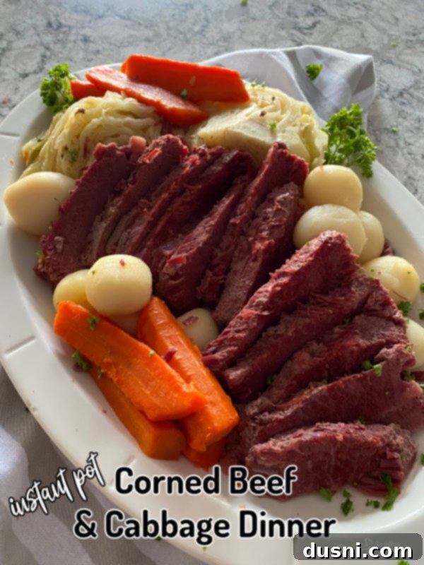 Instant Pot Corned Beef and Cabbage Dinner ready to serve