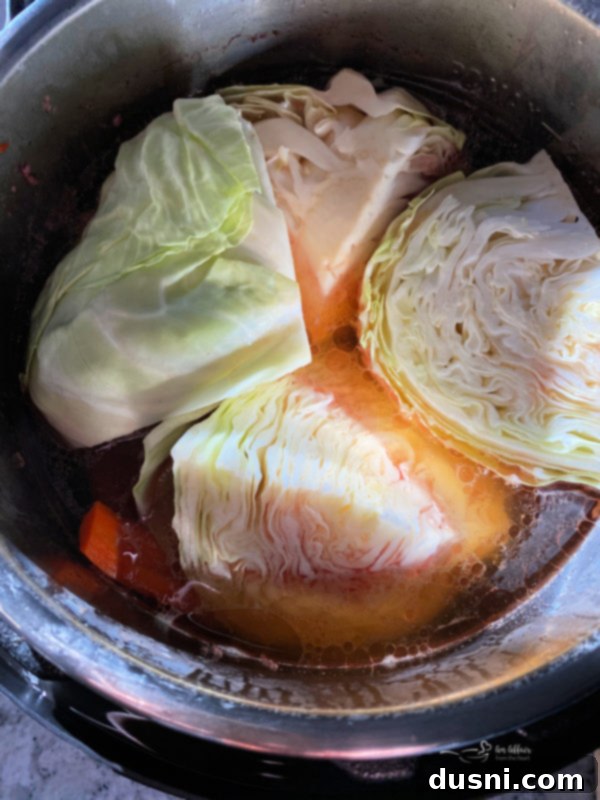 Cooked cabbage, carrots, and potatoes in the Instant Pot