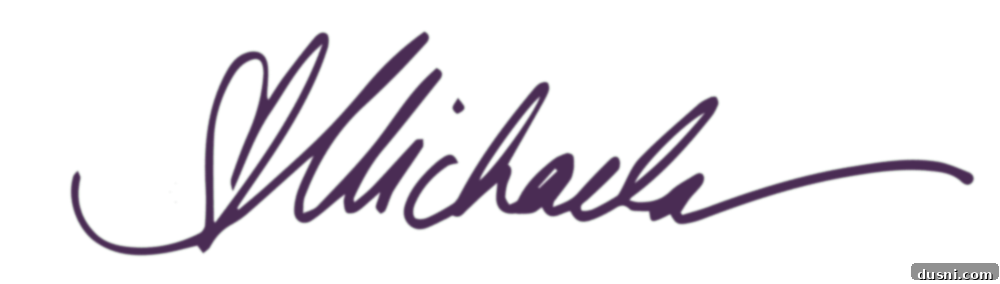 Author's signature 'Michaela' in a cursive font.