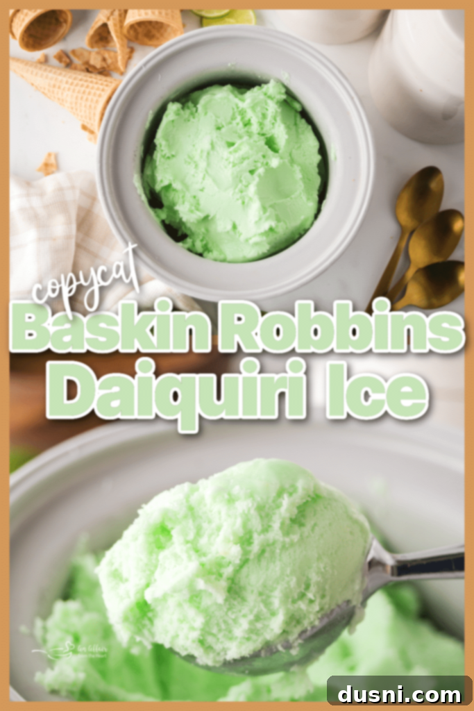 A close-up of the smooth, mint-green texture of homemade Daiquiri Ice.