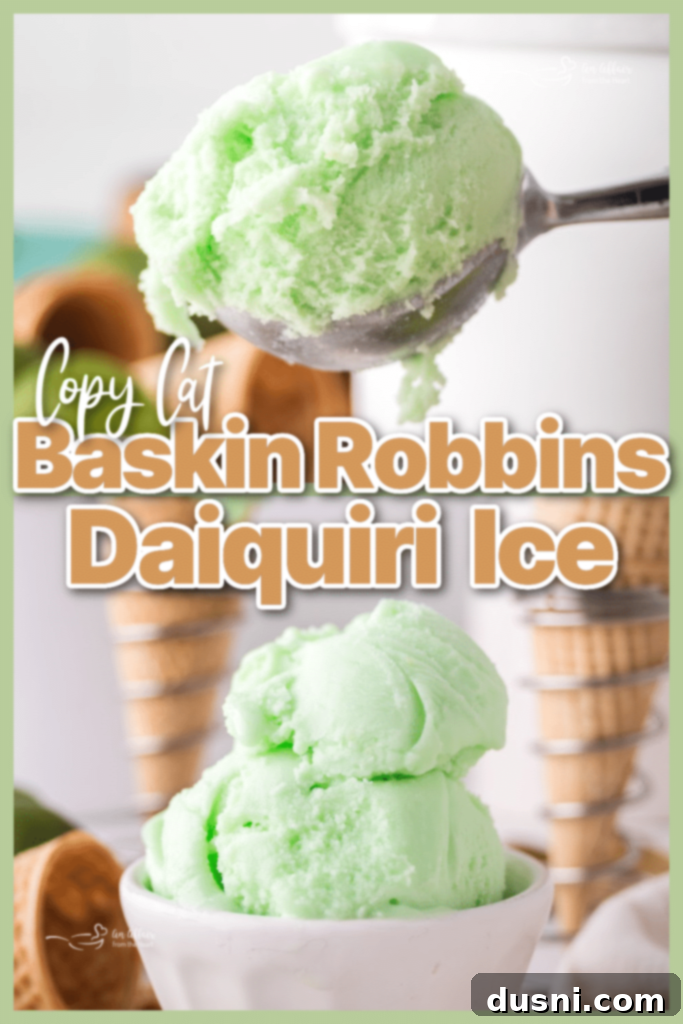 A scoop of finished homemade Baskin Robbins Daiquiri Ice, ready to be enjoyed.