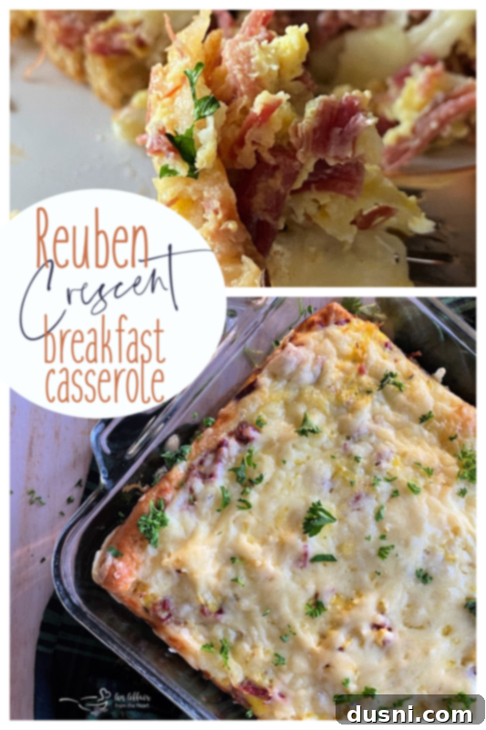 Reuben Crescent Breakfast Bake 10 Reuben Crescent Breakfast Casserole slice on a fork