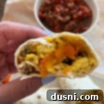 close up of the inside of the breakfast burrito