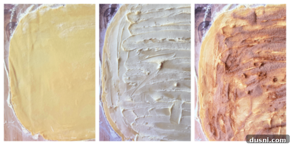 Step-by-step instruction showing dough after its first rise, doubled in size and ready for shaping