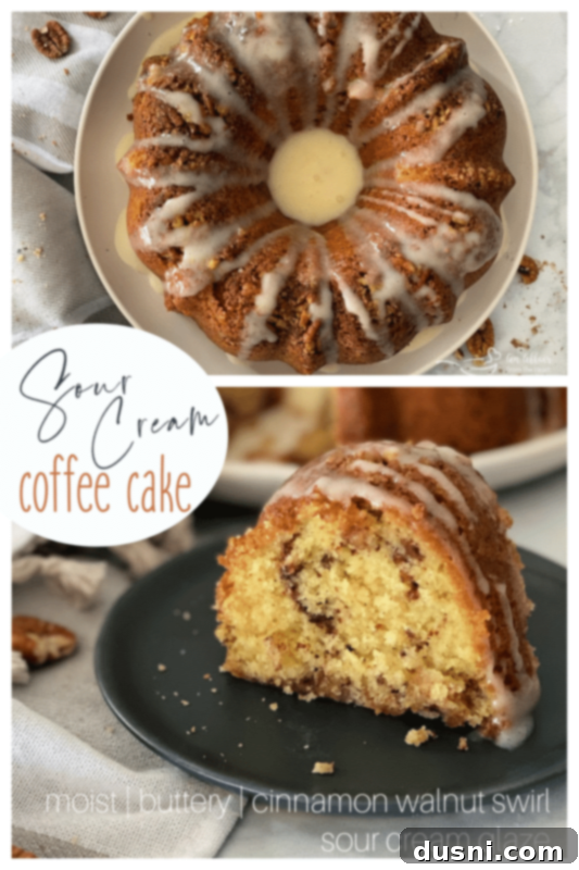 Sour Cream Coffee Cake pin graphic for Pinterest