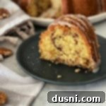 Slice of Sour Cream Coffee Cake up close