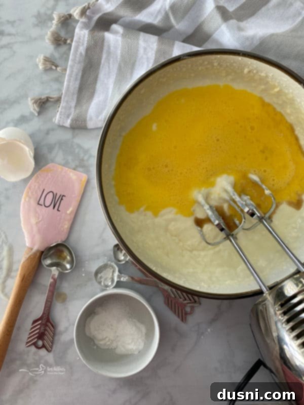 Mixing butter, sugar, and sour cream for coffee cake batter