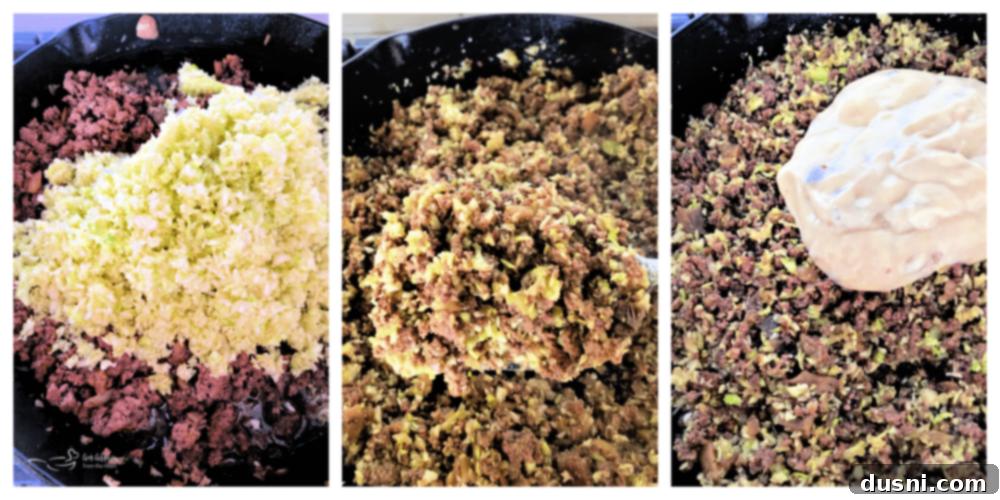 Hearty Swiss Mushroom Runza Bake 7 Step-by-step instructions for preparing Runza Casserole filling