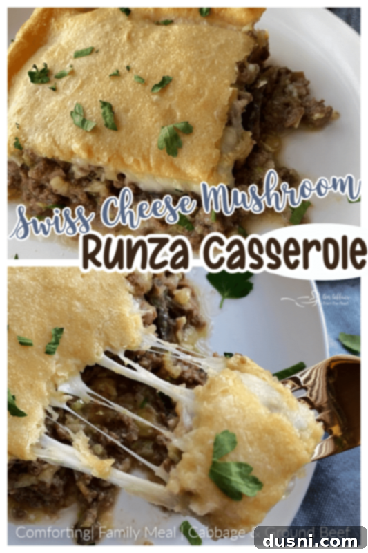 Hearty Swiss Mushroom Runza Bake 10 Pinned image of Swiss Cheese Mushroom Runza Casserole
