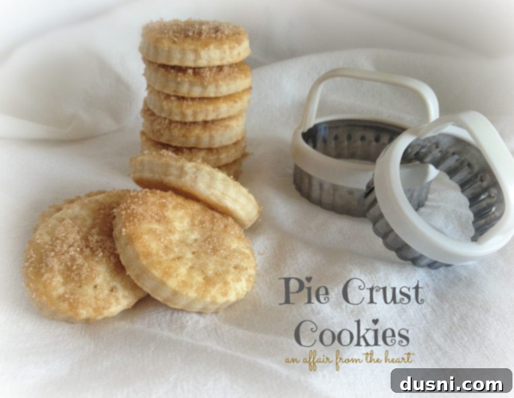 Various cookie cutters and golden pie crust cookies on a white surface