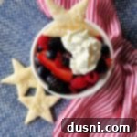 Overhead of Deconstructed Patriotic Pie in a white bowl
