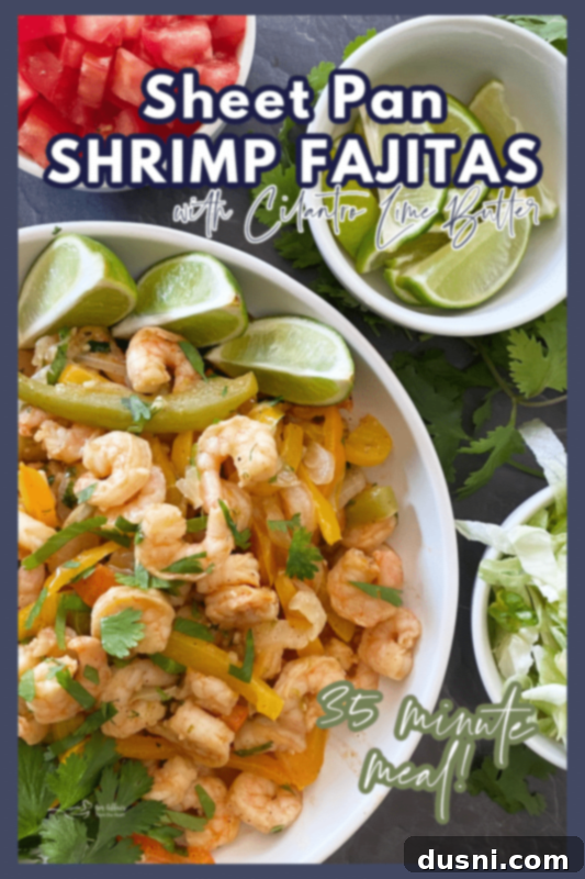 Pinterest graphic: Sheet Pan Shrimp Fajitas with Cilantro Lime Butter