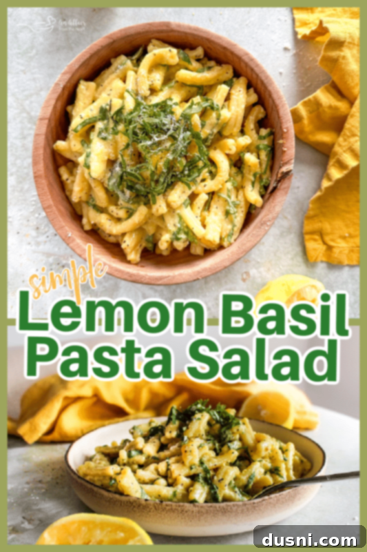 Lemon Basil Pasta Salad in a bowl with a fork