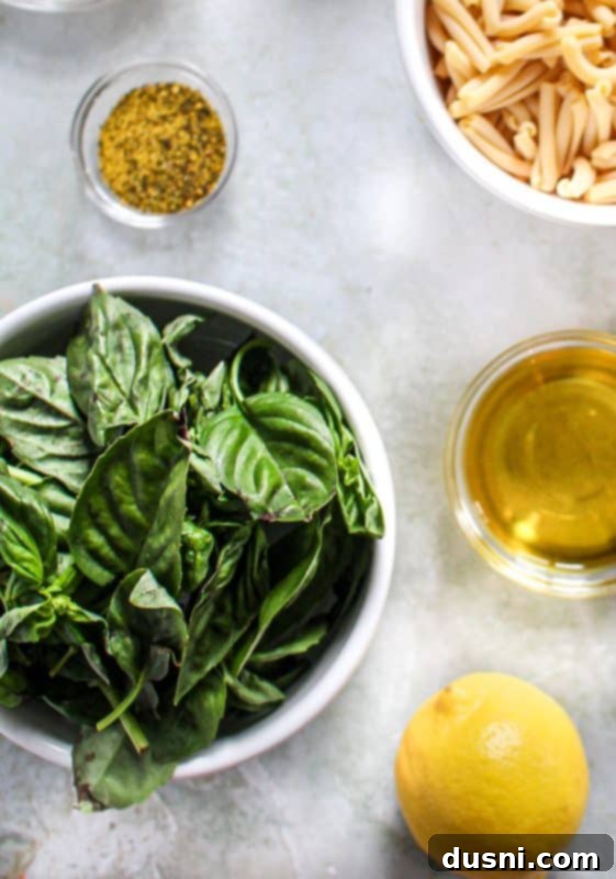 Lemon Basil Pasta Salad in a serving bowl