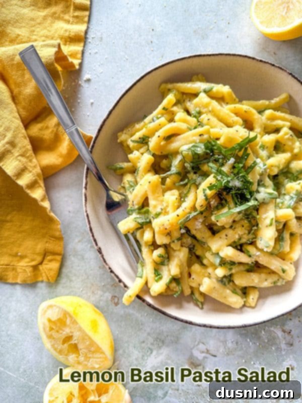 Lemon Basil Pasta Salad in a large serving dish