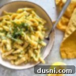 Close up of Lemon Basil Pasta Salad in a white bowl