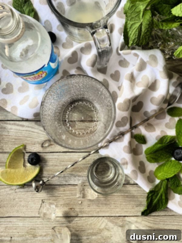Indigo Berry Refresher 3 Blueberry Mojito ingredients laid out on a table