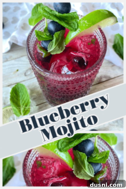 Indigo Berry Refresher 6 Pin it for later graphic with a Blueberry Mojito image