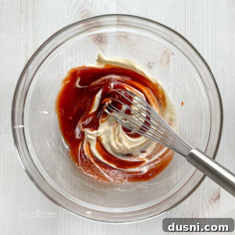 Ingredients for the special Hangover Burger sauce: ketchup, mayonnaise, and sriracha.