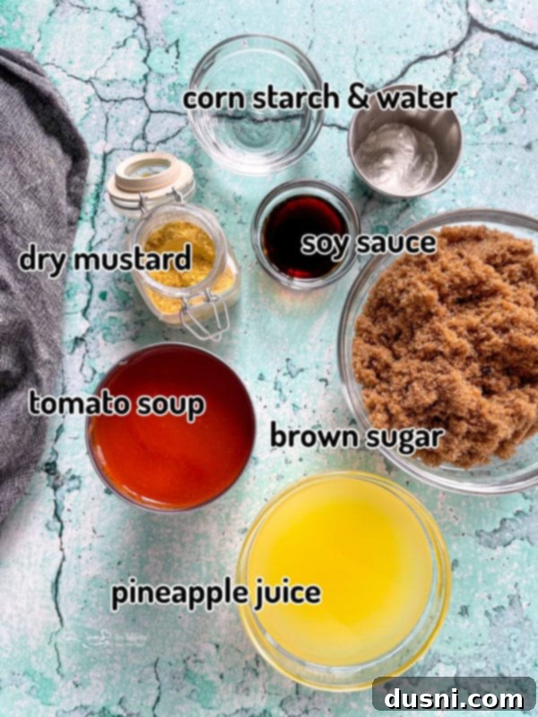 Pineapple Glazed Hawaiian Ham Bites 7 Top view of sauce ingredients