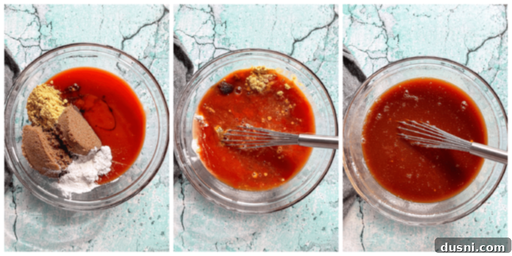 Pineapple Glazed Hawaiian Ham Bites 8 Top view of ingredients for sauce