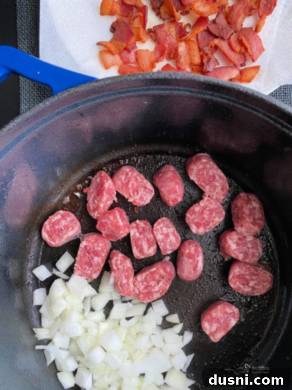 Ultimate Carnivore's Baked Beans 5 Close-up of ingredients prepped for Meat Lovers Baked Beans