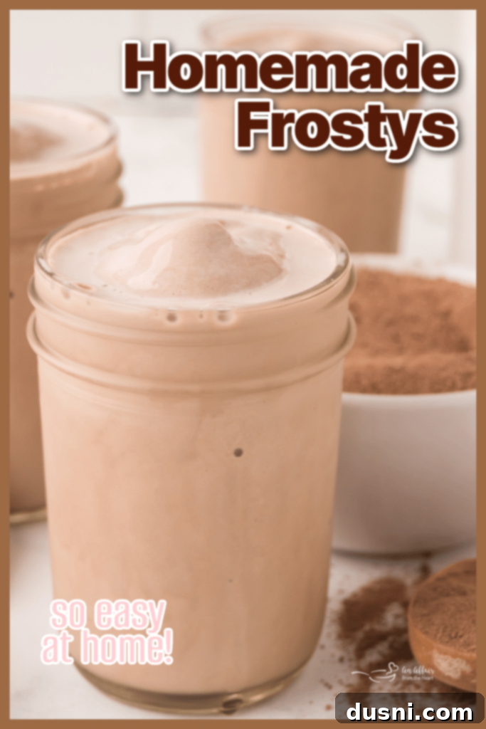 Whip Up a Homemade Frosty 3 Close up of homemade chocolate Frosty in a glass.