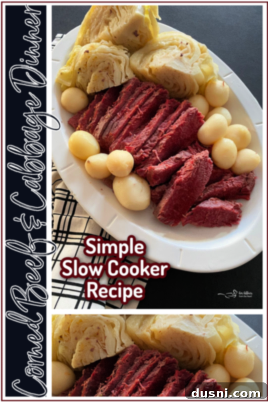 Easy Crock Pot Corned Beef and Cabbage 4 A serving of Slow Cooker Corned Beef and Cabbage on a white plate