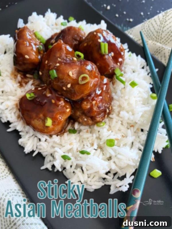A final close-up shot of the Sticky Asian Meatballs