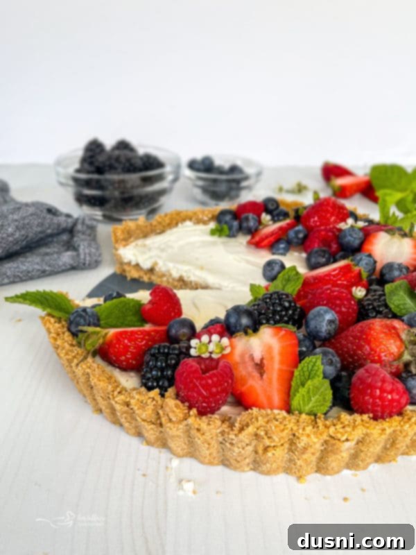 Effortless Fruit Delight 4 Front view of no bake fruit tart with berries