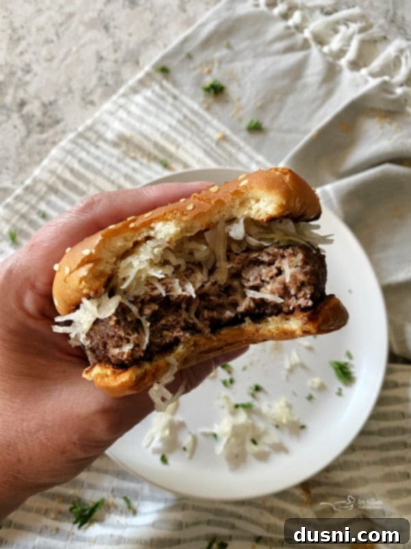 Epic Swiss Cheese Krautburger with melted cheese and sauerkraut