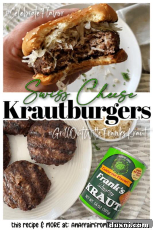 Pinterest pin for Swiss Cheese Krautburger recipe