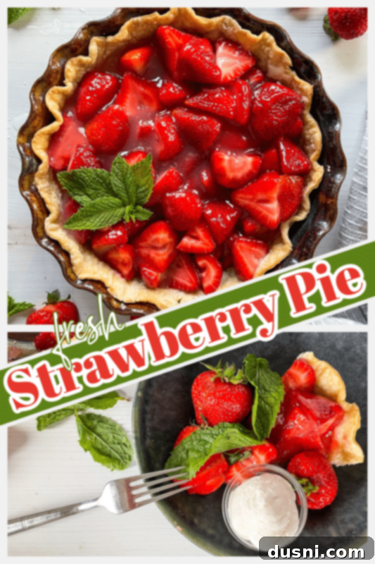 Graphic for fresh strawberry pie recipe with an elegant design