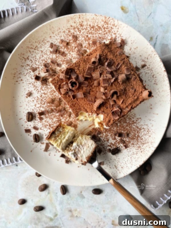 Tiramisu with a spoon, highlighting its creamy layers.