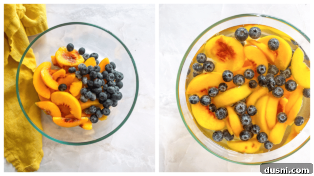 Combining fruit, wine, and simple syrup for sangria