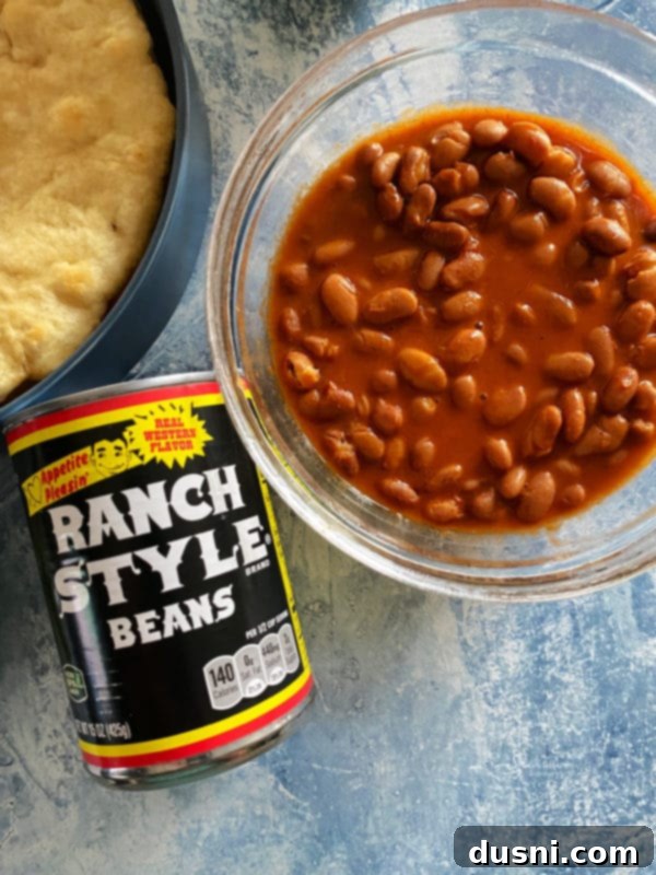 Native Fry Bread Tacos 10 Close-up of Ranch Style Beans in a bowl.