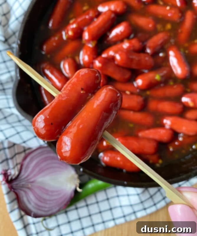 Dorothy's BBQ Little Smokies in a serving dish, ready for a party.