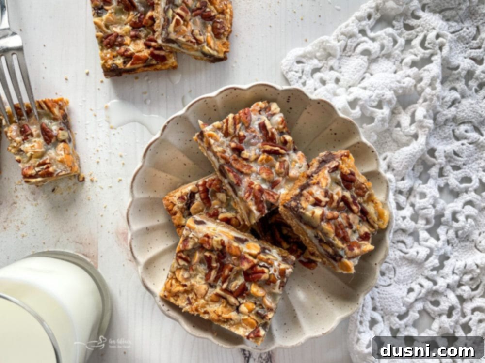Seven Layer Magic Bars 17 top view of plate with seven layer cookies