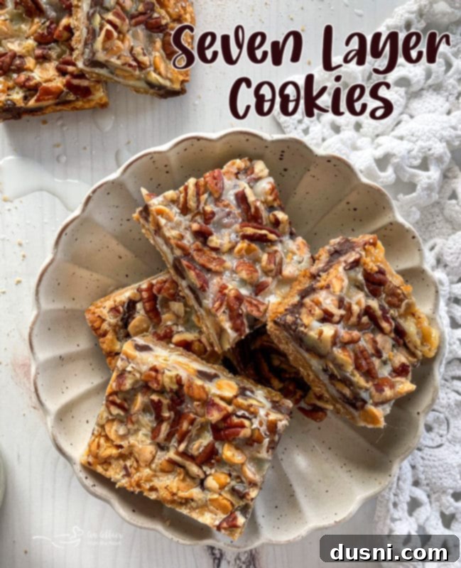 Seven Layer Magic Bars 20 graphic for seven layer cookies on white plate