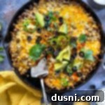 top view of tamale pie in skillet